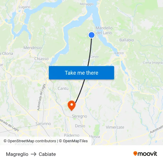 Magreglio to Cabiate map
