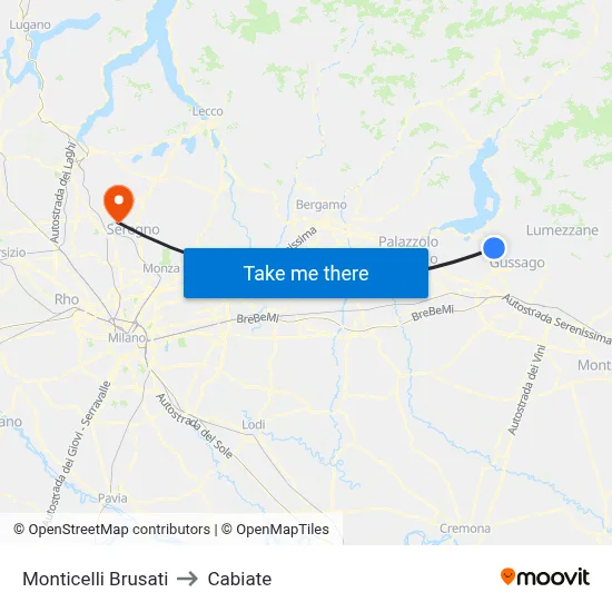 Monticelli Brusati to Cabiate map