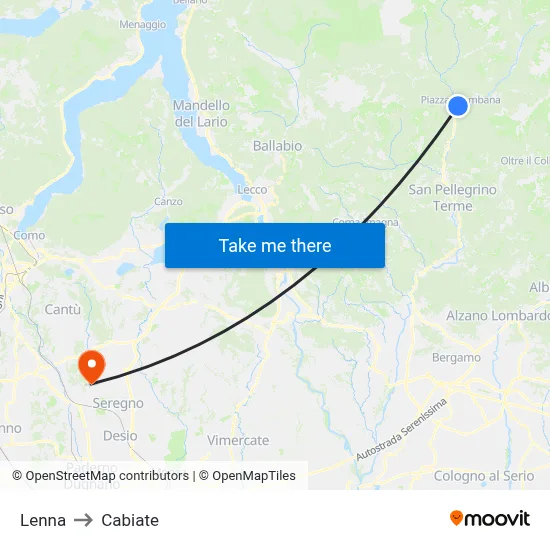 Lenna to Cabiate map