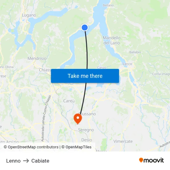 Lenno to Cabiate map