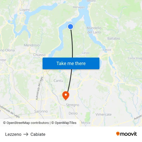 Lezzeno to Cabiate map