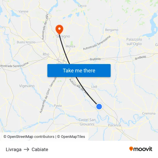 Livraga to Cabiate map