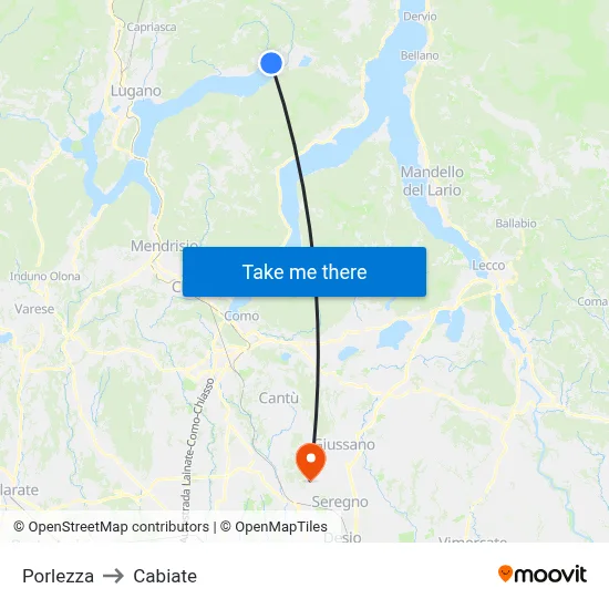 Porlezza to Cabiate map