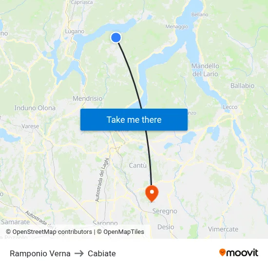 Ramponio Verna to Cabiate map
