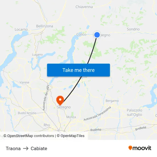 Traona to Cabiate map