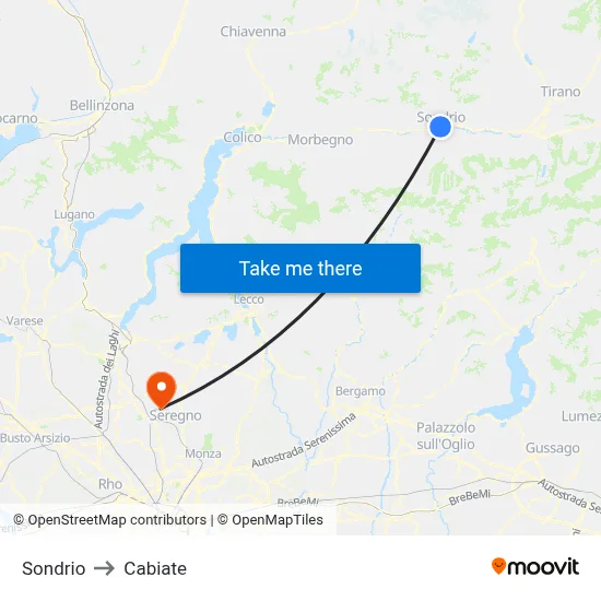 Sondrio to Cabiate map