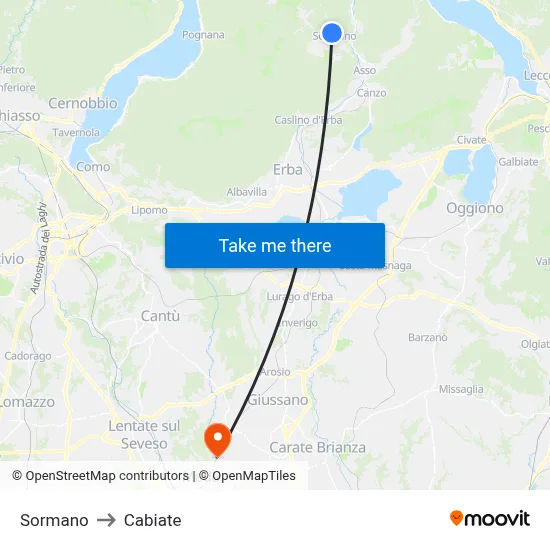 Sormano to Cabiate map