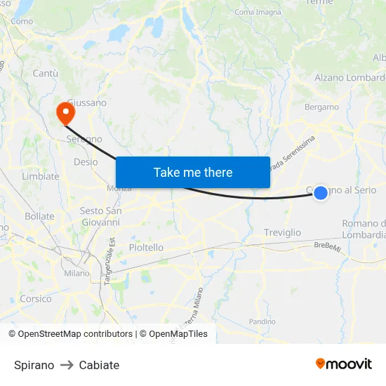 Spirano to Cabiate map