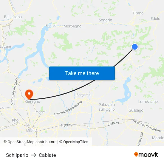 Schilpario to Cabiate map