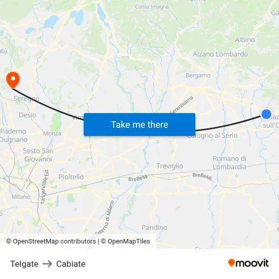 Telgate to Cabiate map