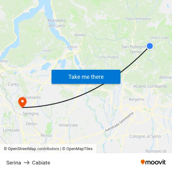 Serina to Cabiate map