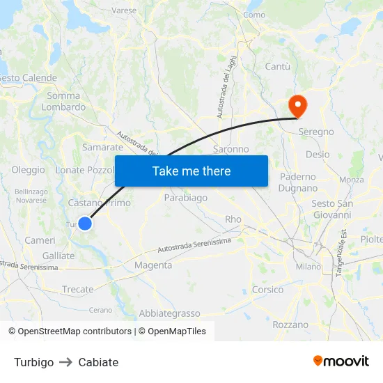 Turbigo to Cabiate map