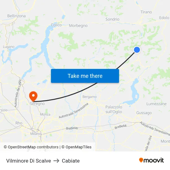 Vilminore Di Scalve to Cabiate map
