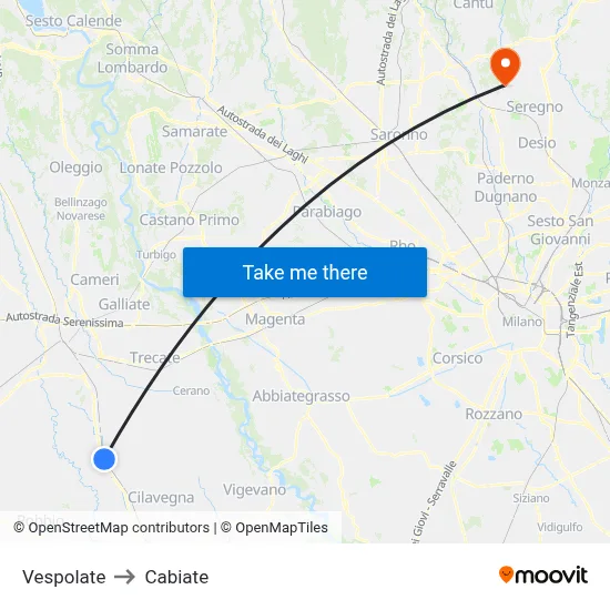 Vespolate to Cabiate map