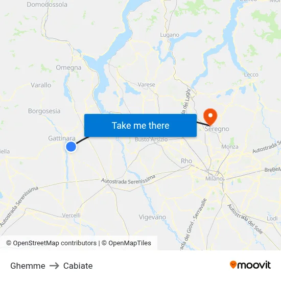 Ghemme to Cabiate map