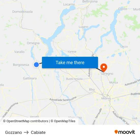 Gozzano to Cabiate map