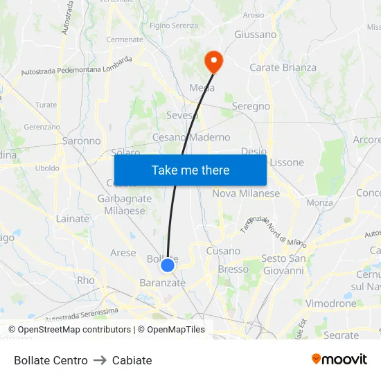 Bollate Centro to Cabiate map
