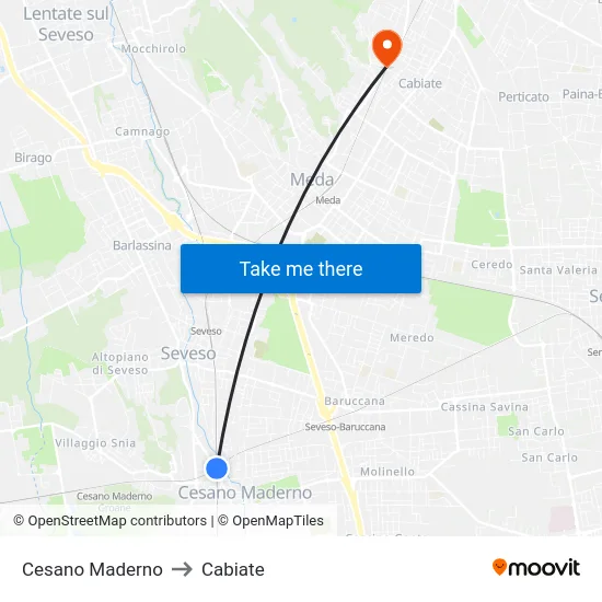 Cesano Maderno to Cabiate map