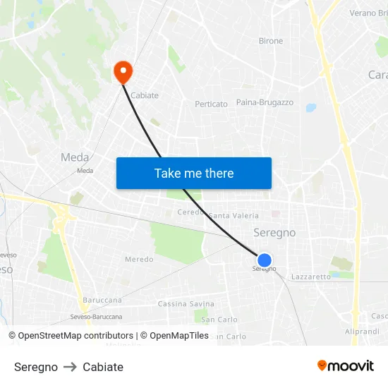 Seregno to Cabiate map