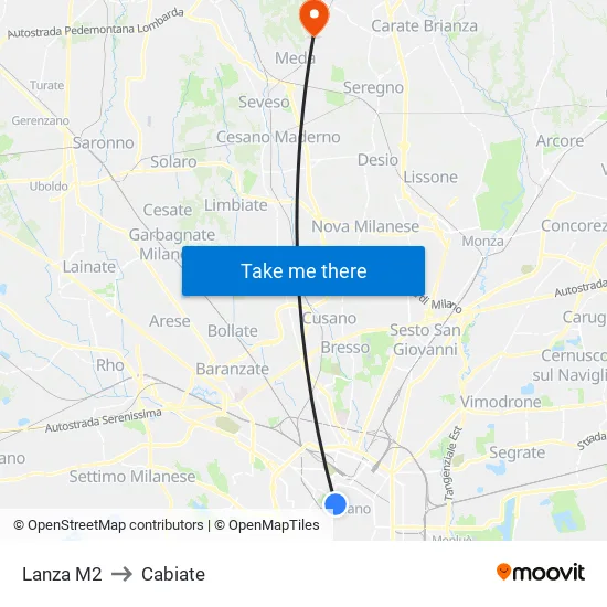 Lanza M2 to Cabiate map