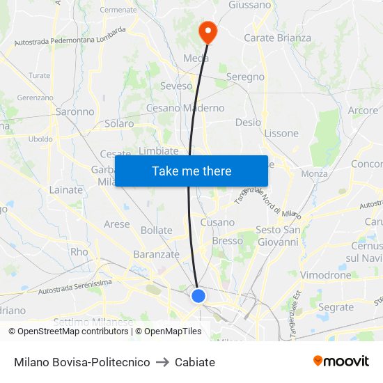 Milano Bovisa-Politecnico to Cabiate map