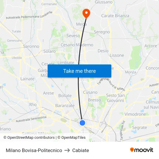 Milano Bovisa-Politecnico to Cabiate map