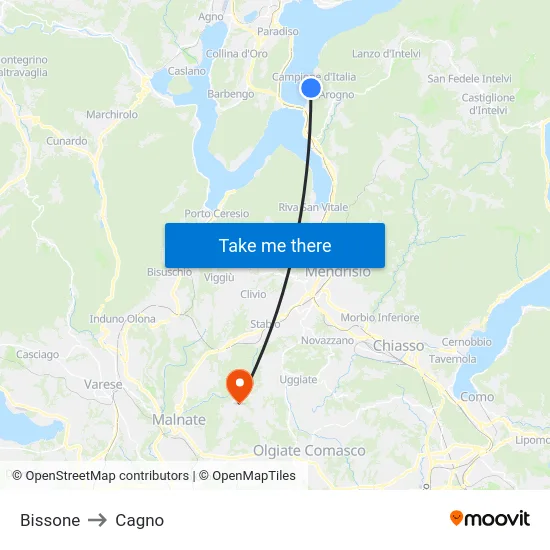 Bissone to Cagno map