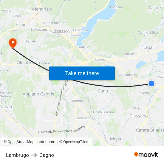 Lambrugo to Cagno map