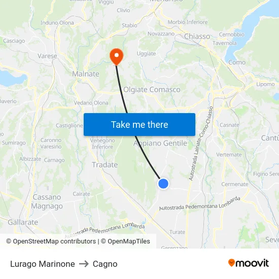 Lurago Marinone to Cagno map