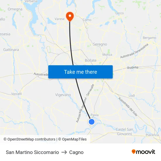 San Martino Siccomario to Cagno map