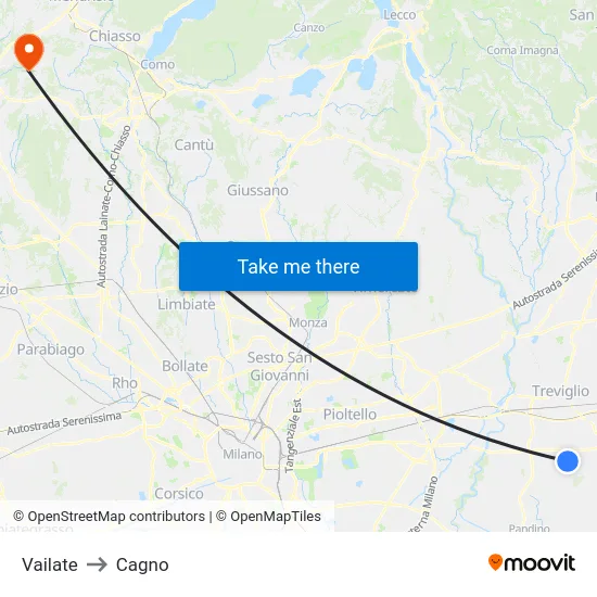 Vailate to Cagno map