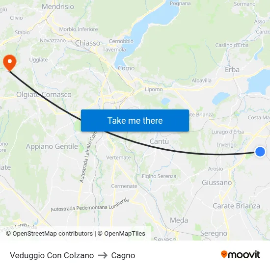 Veduggio con Colzano to Cagno map