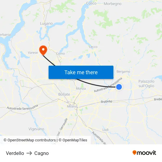 Verdello to Cagno map