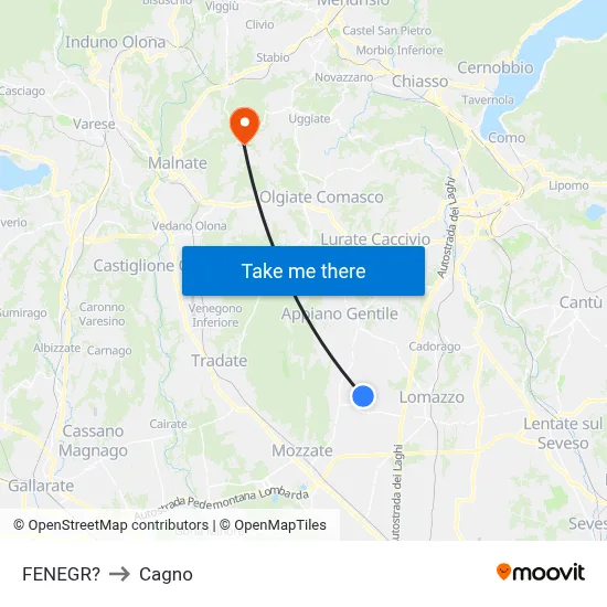 Fenegro to Cagno map