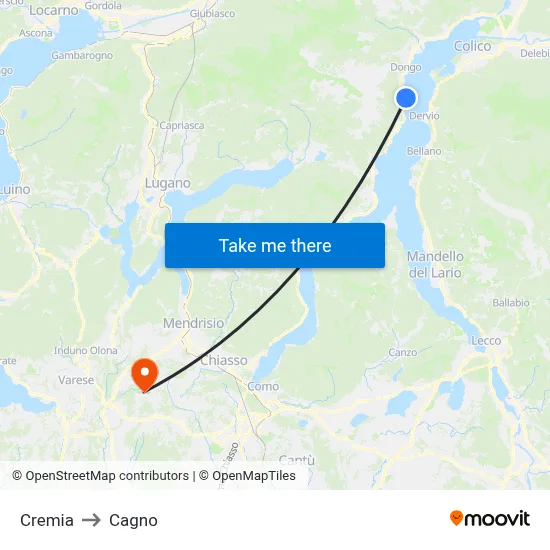 Cremia to Cagno map