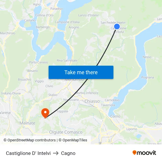 Castiglione d'Intelvi to Cagno map