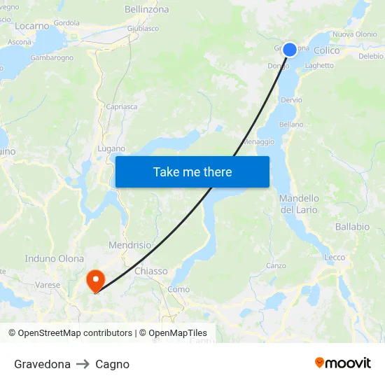 Gravedona to Cagno map