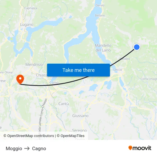 Moggio to Cagno map