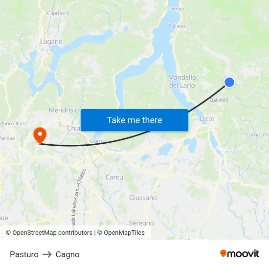 Pasturo to Cagno map