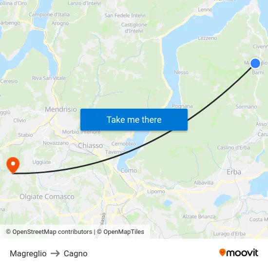 Magreglio to Cagno map