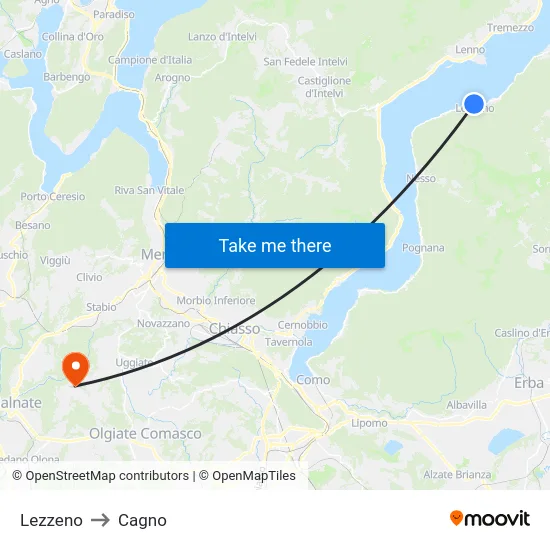 Lezzeno to Cagno map
