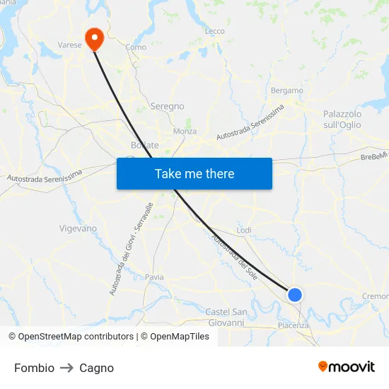 Fombio to Cagno map