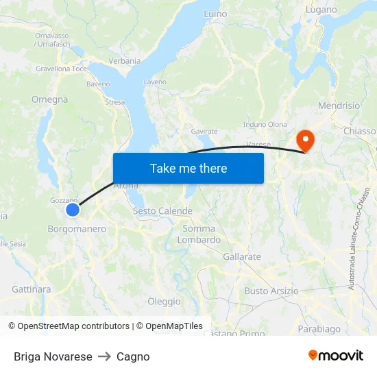 Briga Novarese to Cagno map
