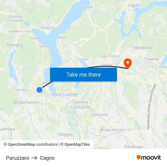 Paruzzaro to Cagno map