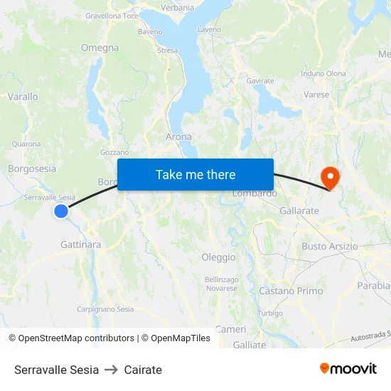 Serravalle Sesia to Cairate map