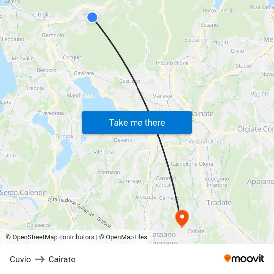 Cuvio to Cairate map