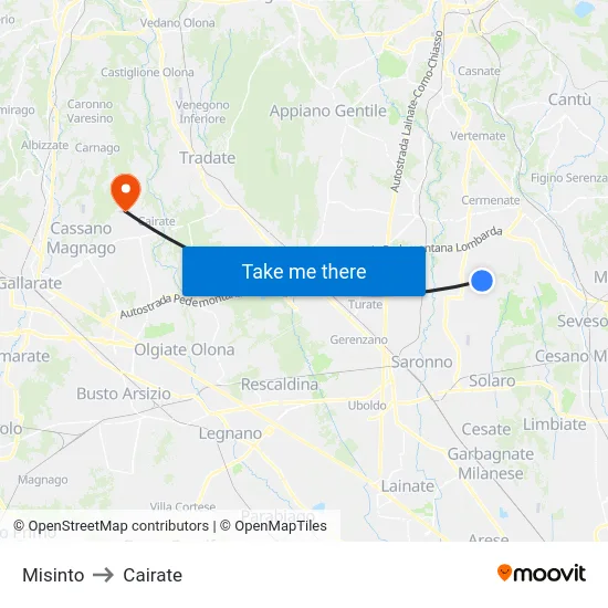 Misinto to Cairate map