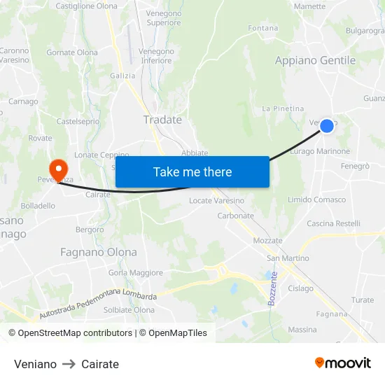 Veniano to Cairate map