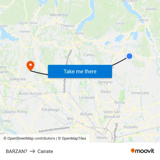 Barzan to Cairate map