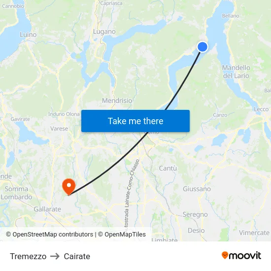 Tremezzo to Cairate map